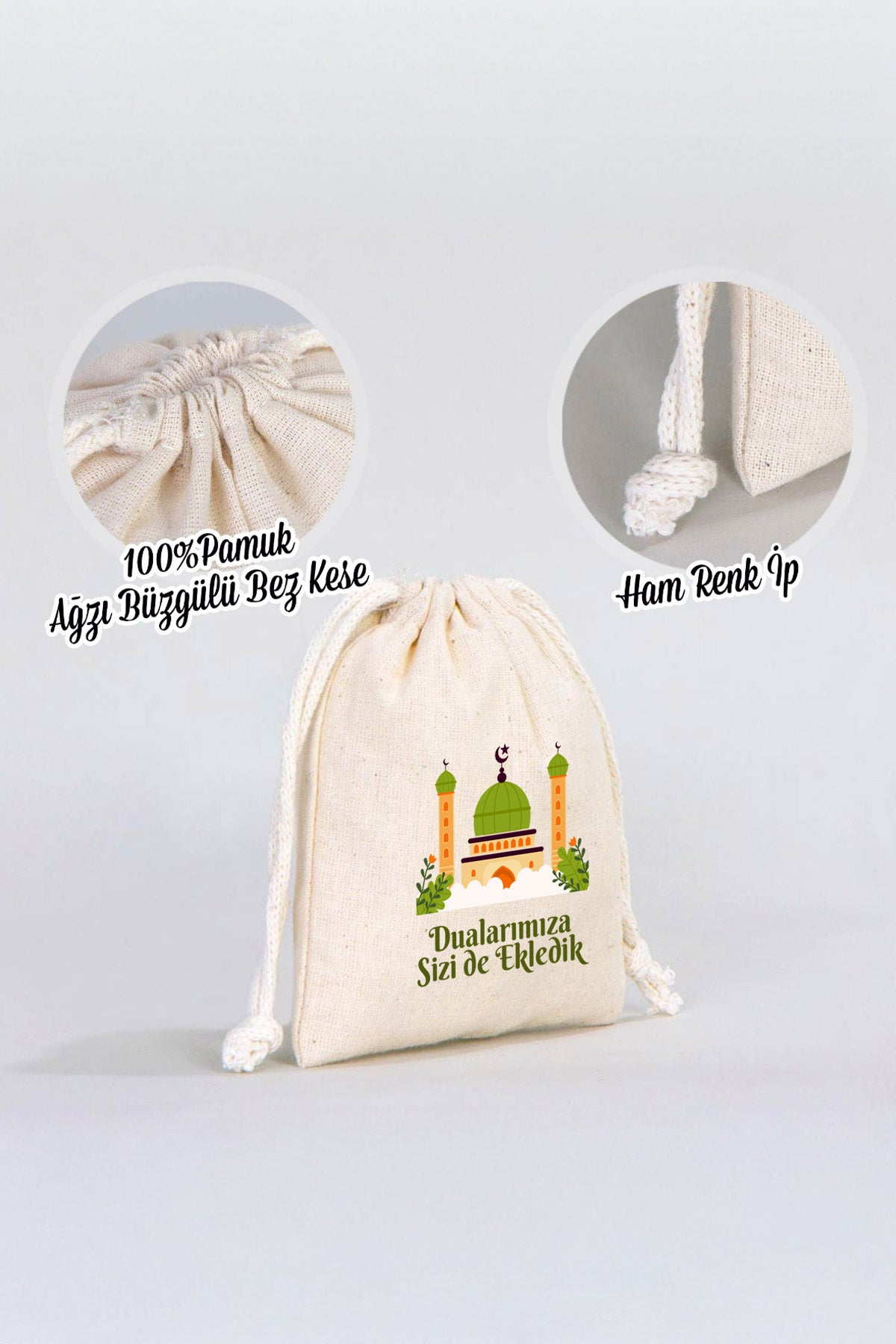 Hac ve Umre Hediyelik Ham Bez Çanta | 35x40 cm Kabe-i Muazzama’dan Selam ve Dua ile