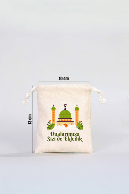 Hac ve Umre Hediyelik Ham Bez Çanta | 35x40 cm Kabe-i Muazzama’dan Selam ve Dua ile