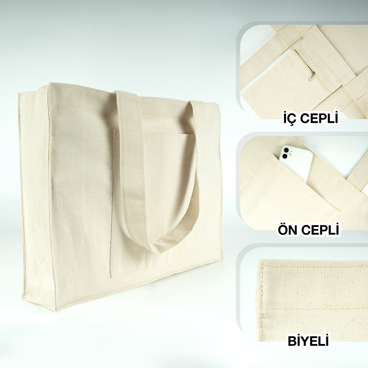 Tam Körüklü Kanvas Çanta - Cepli - 45x35x10 cm