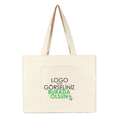 Tam Körüklü Kanvas Çanta - Cepli - 45x35x10 cm (Özelleştirilebilir)