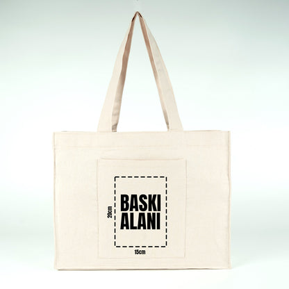 Tam Körüklü Kanvas Çanta - Cepli - 45x35x10 cm (Özelleştirilebilir)