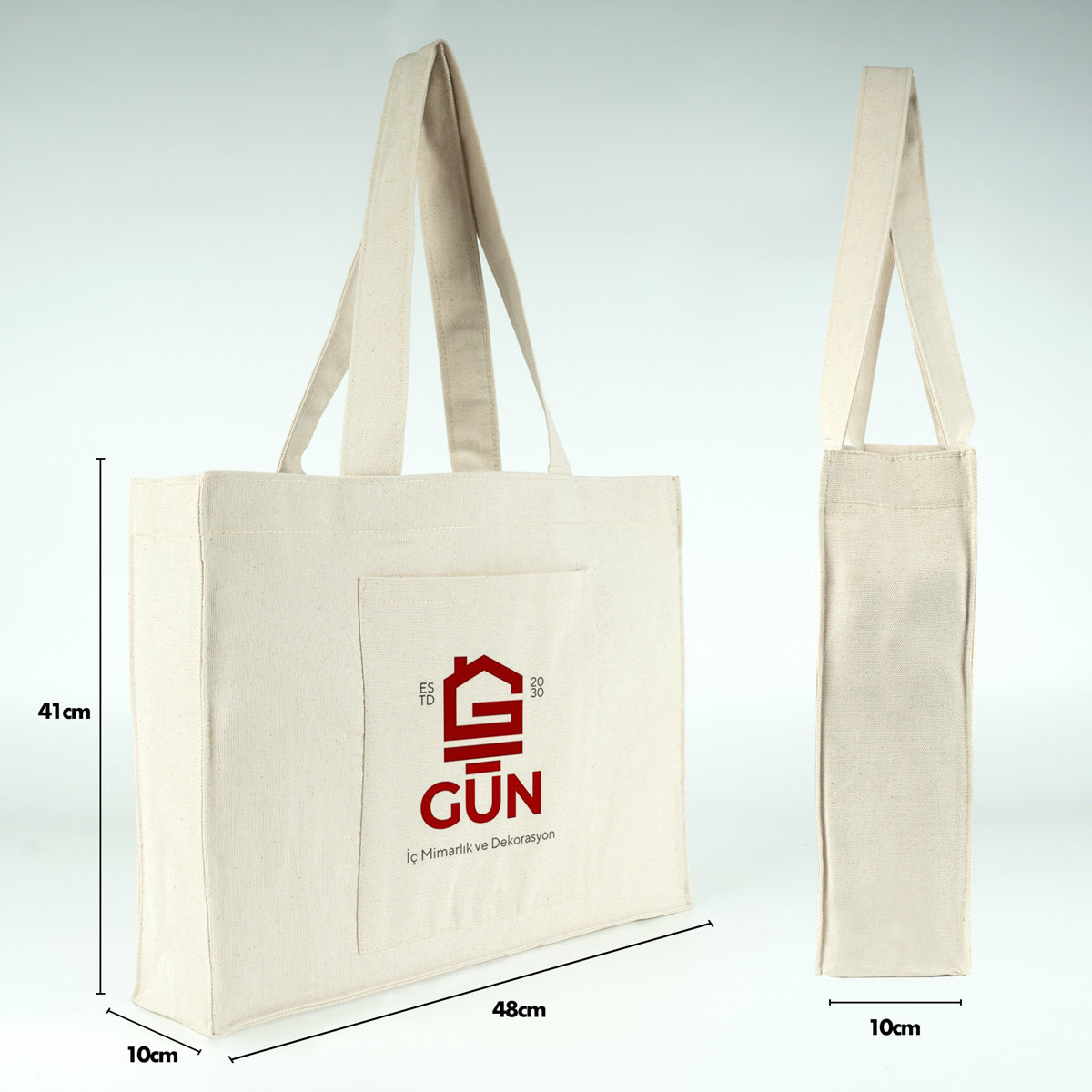 Tam Körüklü Kanvas Çanta - Cepli - 45x35x10 cm (Özelleştirilebilir)