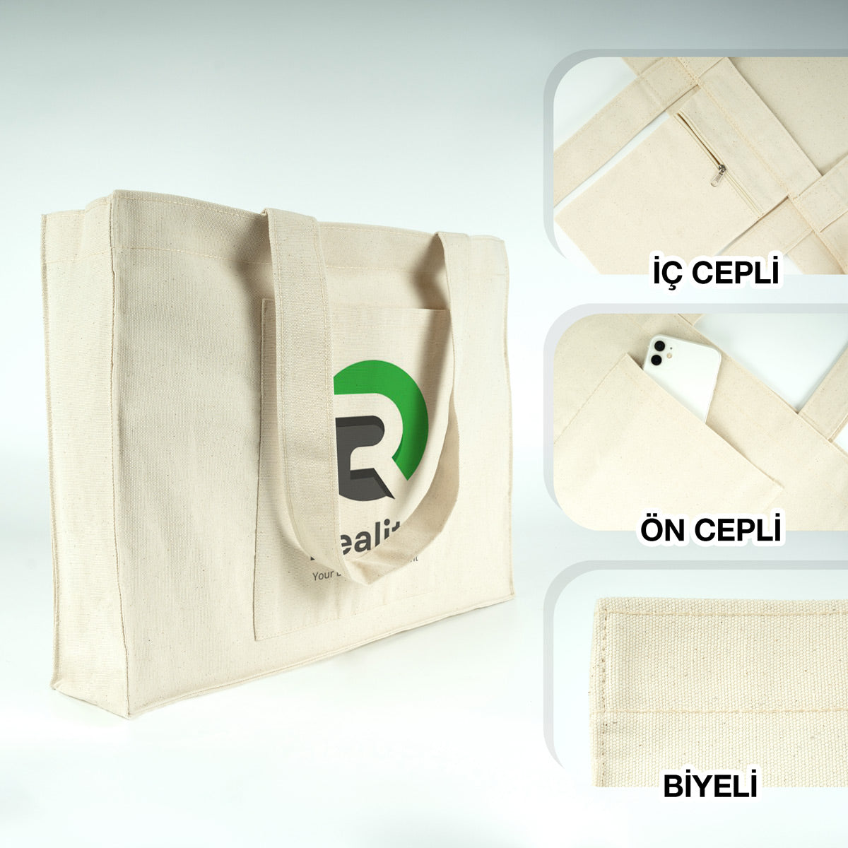 Tam Körüklü Kanvas Çanta - Cepli - 45x35x10 cm (Özelleştirilebilir)