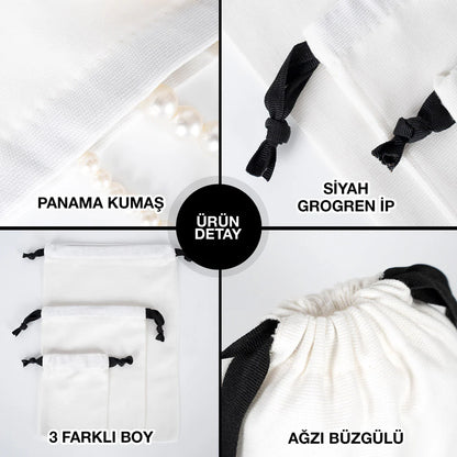 Siyah İpli Beyaz Panama Kese - 20x30 cm