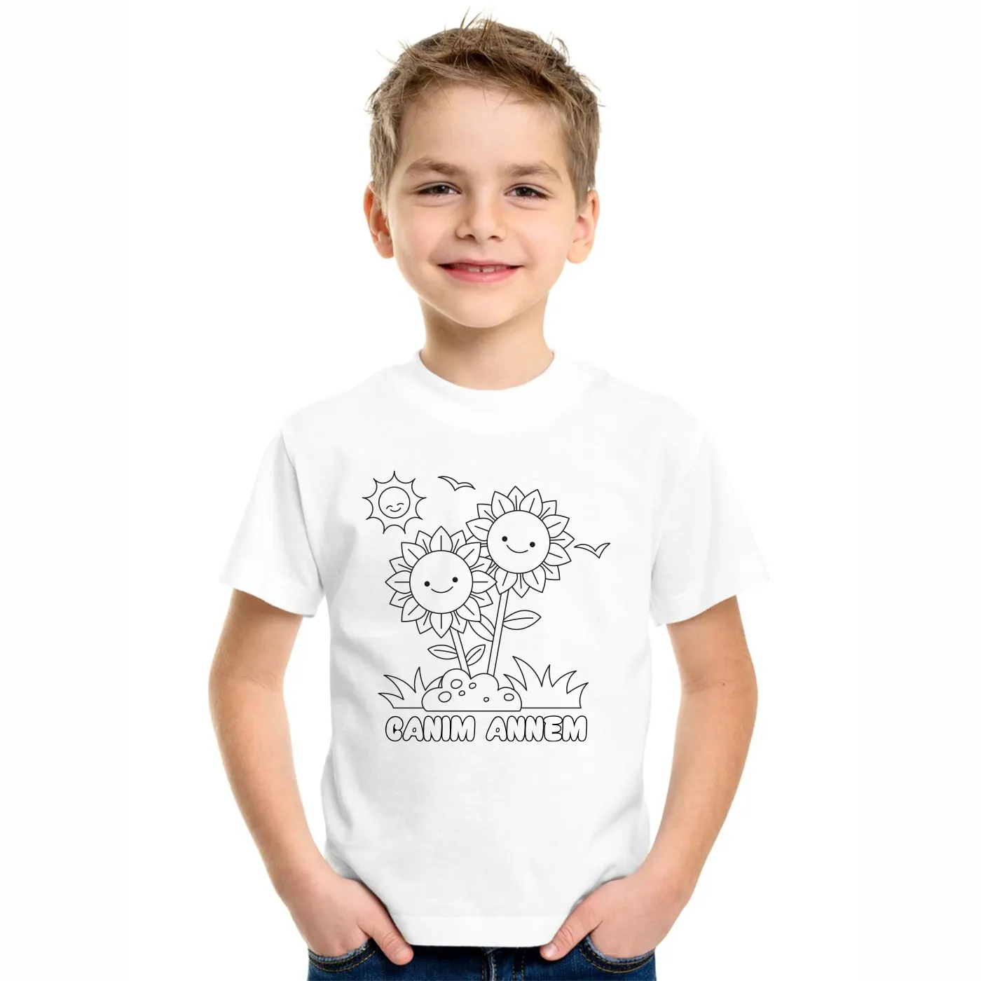 Boyanabilir Tişört 1.Kalite Canım Annem - Ayçiçekli