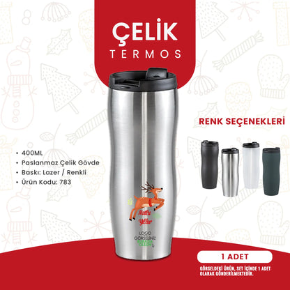 Ofis çalışanlarına özel logolu yılbaşı hediye seti: çanta, termos ve defter