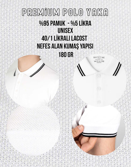 Baskılı Premium Polo Yaka Tişört Beyaz