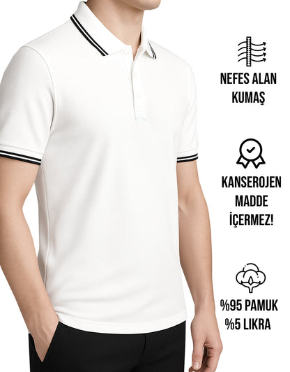Premium Polo Yaka Tişört Beyaz