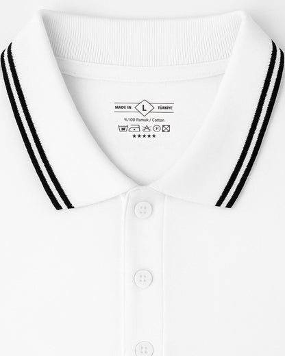 Baskılı Premium Polo Yaka Tişört Beyaz