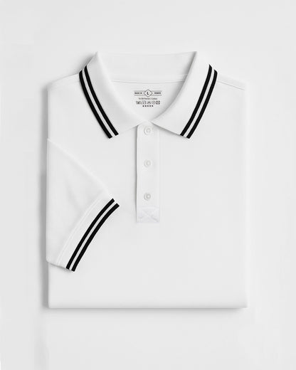 Baskılı Premium Polo Yaka Tişört Beyaz