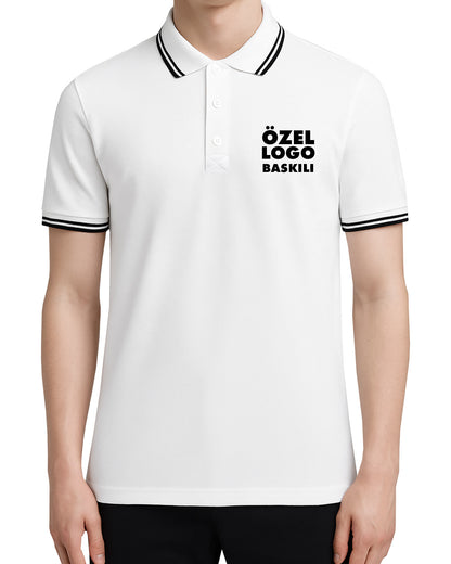 Baskılı Premium Polo Yaka Tişört Beyaz