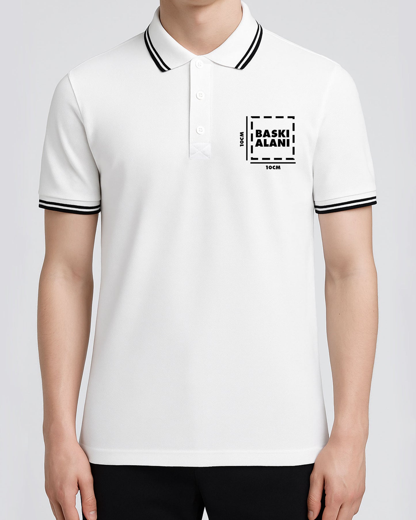 Baskılı Premium Polo Yaka Tişört Beyaz