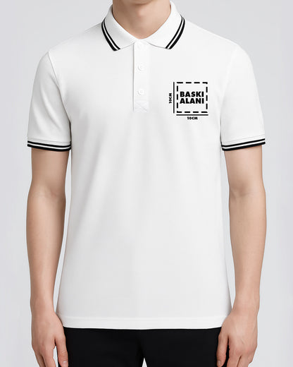 Baskılı Premium Polo Yaka Tişört Beyaz