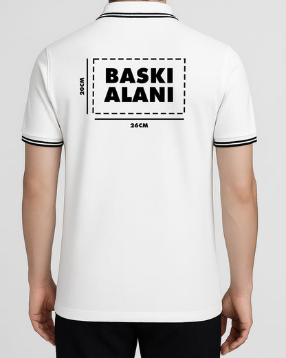 Baskılı Premium Polo Yaka Tişört Beyaz
