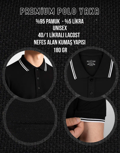 Baskılı Premium Polo Yaka Tişört Siyah
