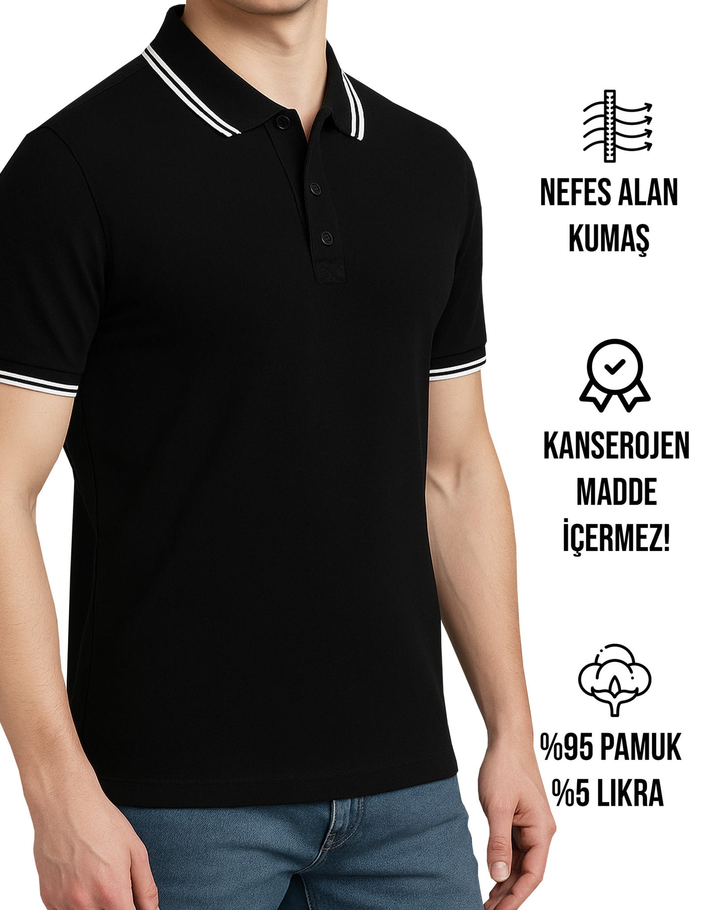 Baskılı Premium Polo Yaka Tişört Siyah