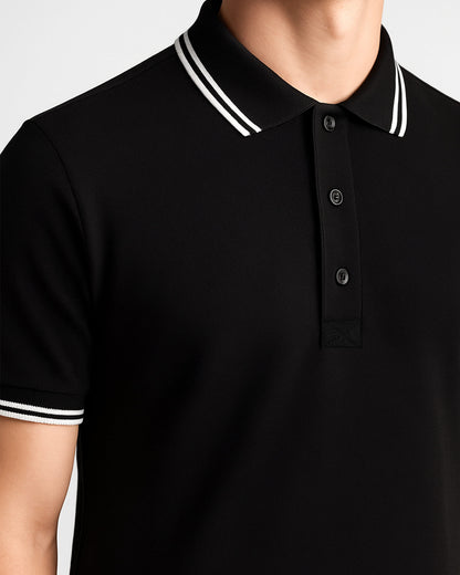 Baskılı Premium Polo Yaka Tişört Siyah