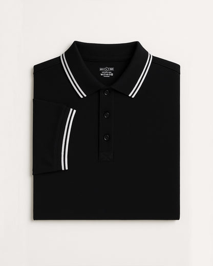 Baskılı Premium Polo Yaka Tişört Siyah