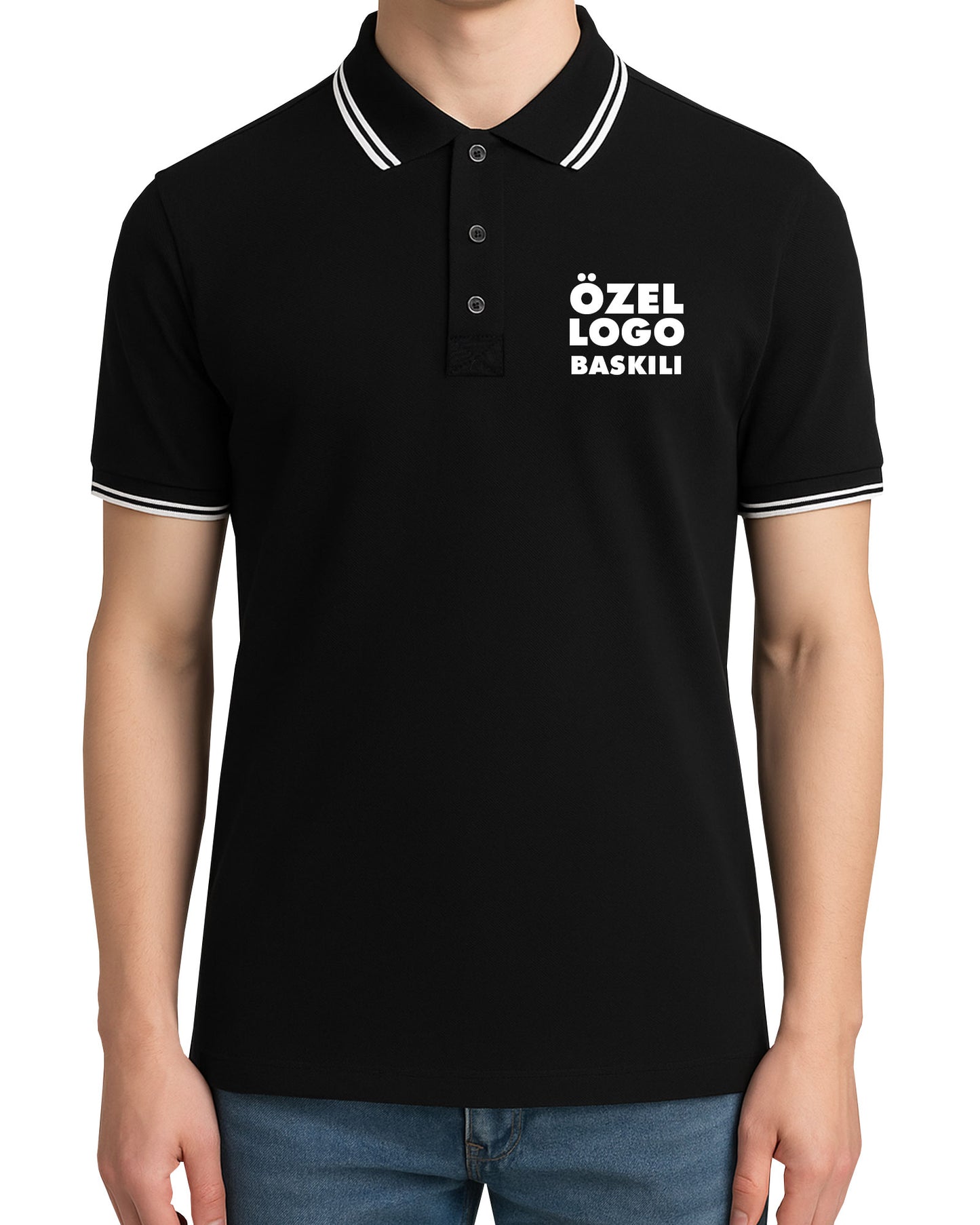 Baskılı Premium Polo Yaka Tişört Siyah