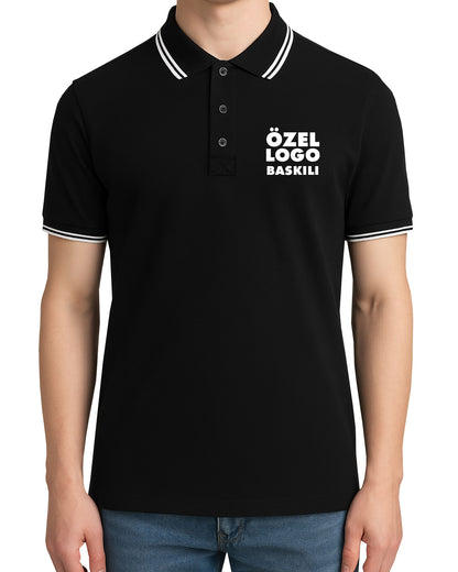 Baskılı Premium Polo Yaka Tişört Siyah