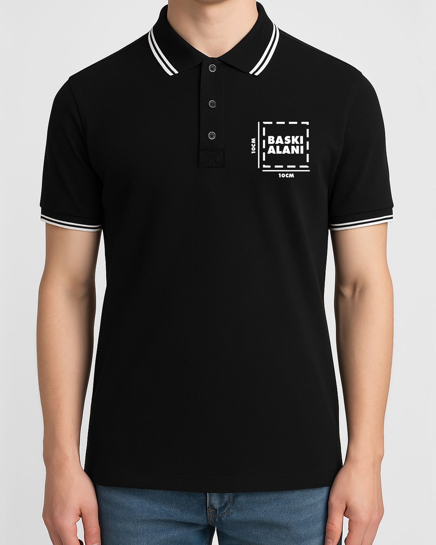 Baskılı Premium Polo Yaka Tişört Siyah