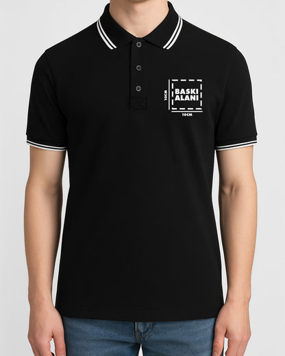 Baskılı Premium Polo Yaka Tişört Siyah