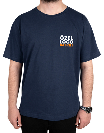 Logo baskılı premium tişört, lacivert renkli pamuklu gövde