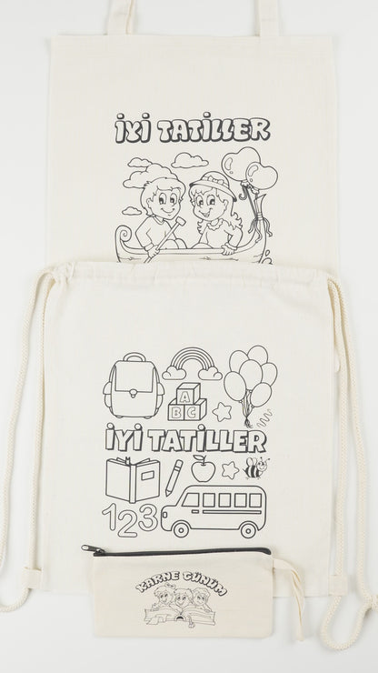 Karne Günü Boyanabilir Bez Kalemlik  21x10 cm - 3 Model  (Özelleştirilebilir)