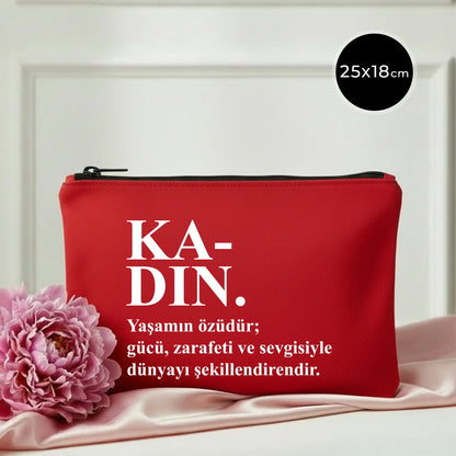 25x18 cm Kırmızı Metal Fermuarlı Kalemlik - Kadınlar Günü Hediyesi