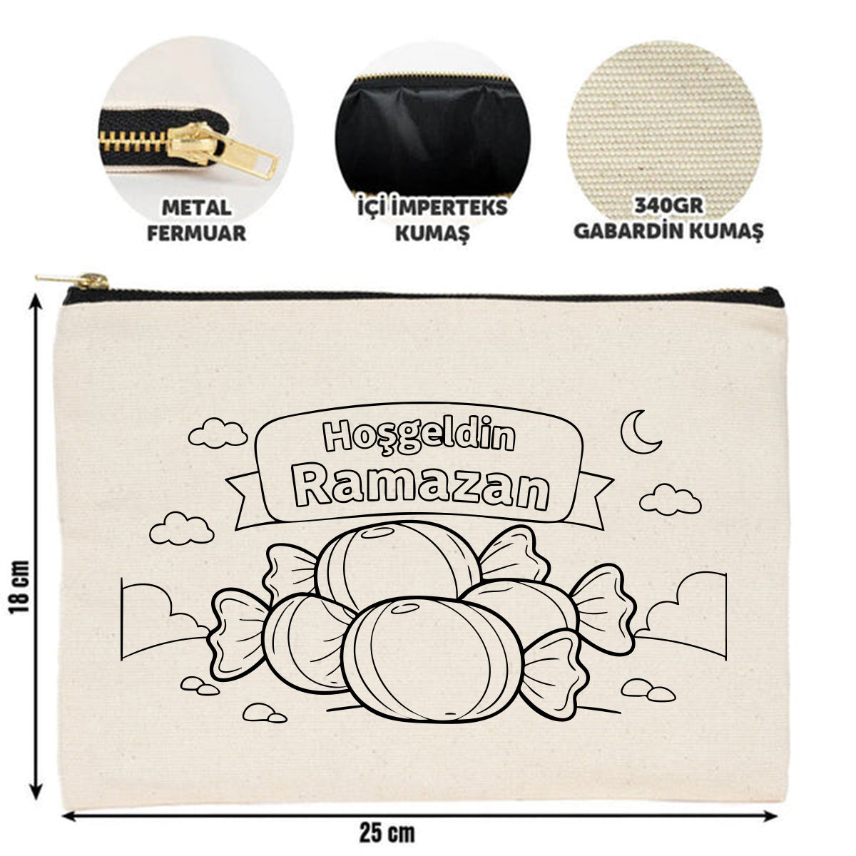 Boyanabilir 25x18 cm Ham Renk Prime Clutch Metal Fermuar Çanta - Bayram Hediyelik