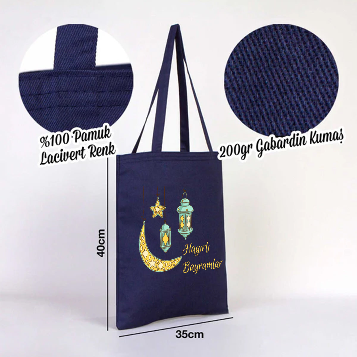 35x40 cm Lacivert Renk Gabardin Bez Model - Bayram Çantası