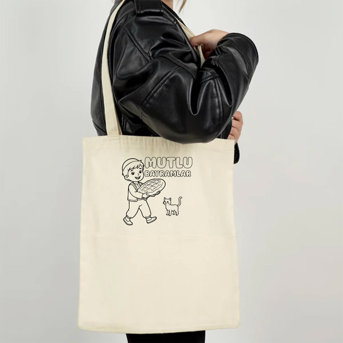 Boyanabilir 35x40 cm Gabardin Çift Cep Bölmeli Bez Çanta - Bayram Çantası