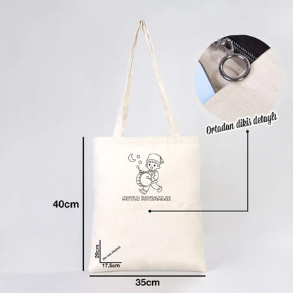 Boyanabilir 35x40 cm Gabardin Çift Cep Bölmeli Bez Çanta - Bayram Çantası