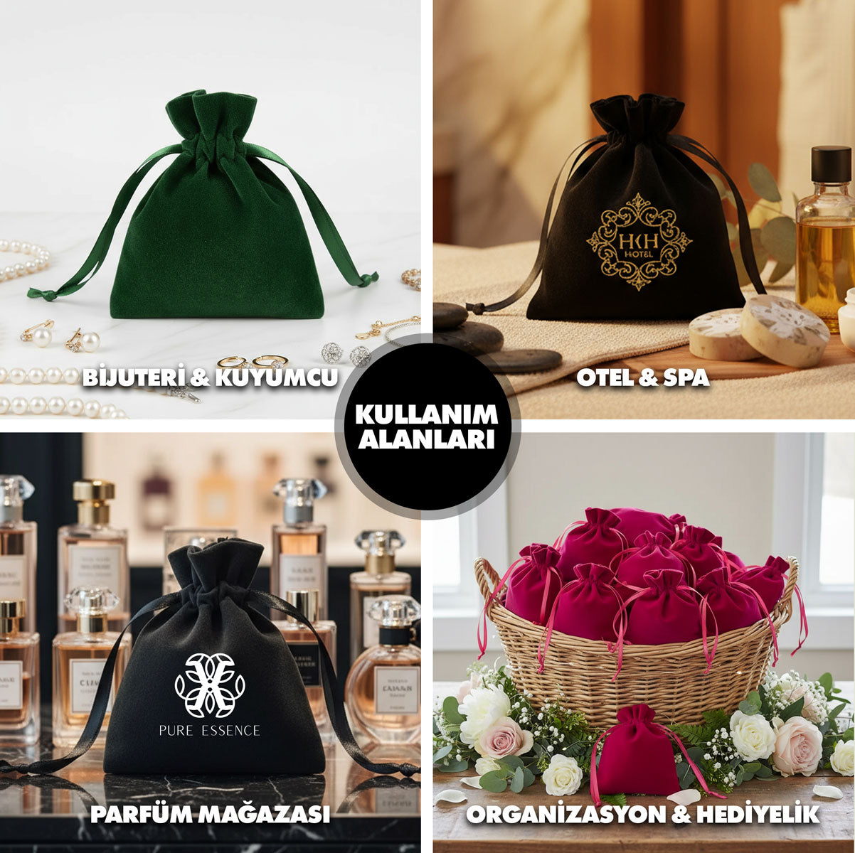 Kadife Gül Kese 10x13 cm - Antrasit (Özelleştirilebilir)