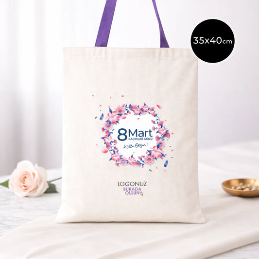 Kanvas Çanta Renkli Kulp - İç Cepli - Kadınlar Günü