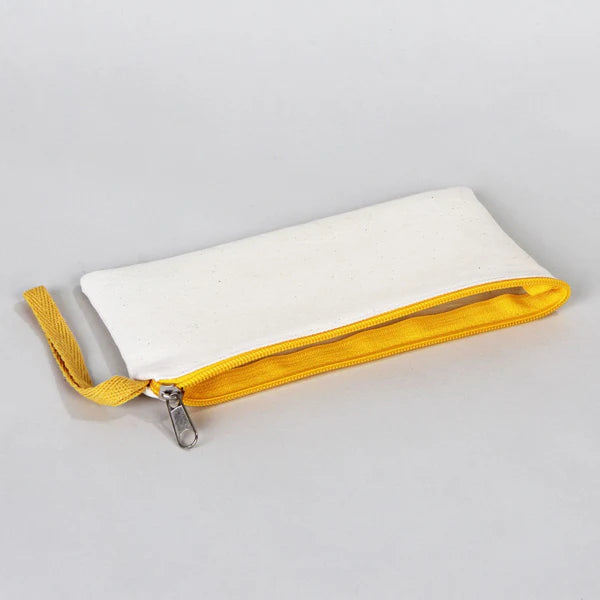 Boyanabilir 21x10 cm Sarı Renkli Fermuarlı Bez Kalemlik - Bayram Kesesi