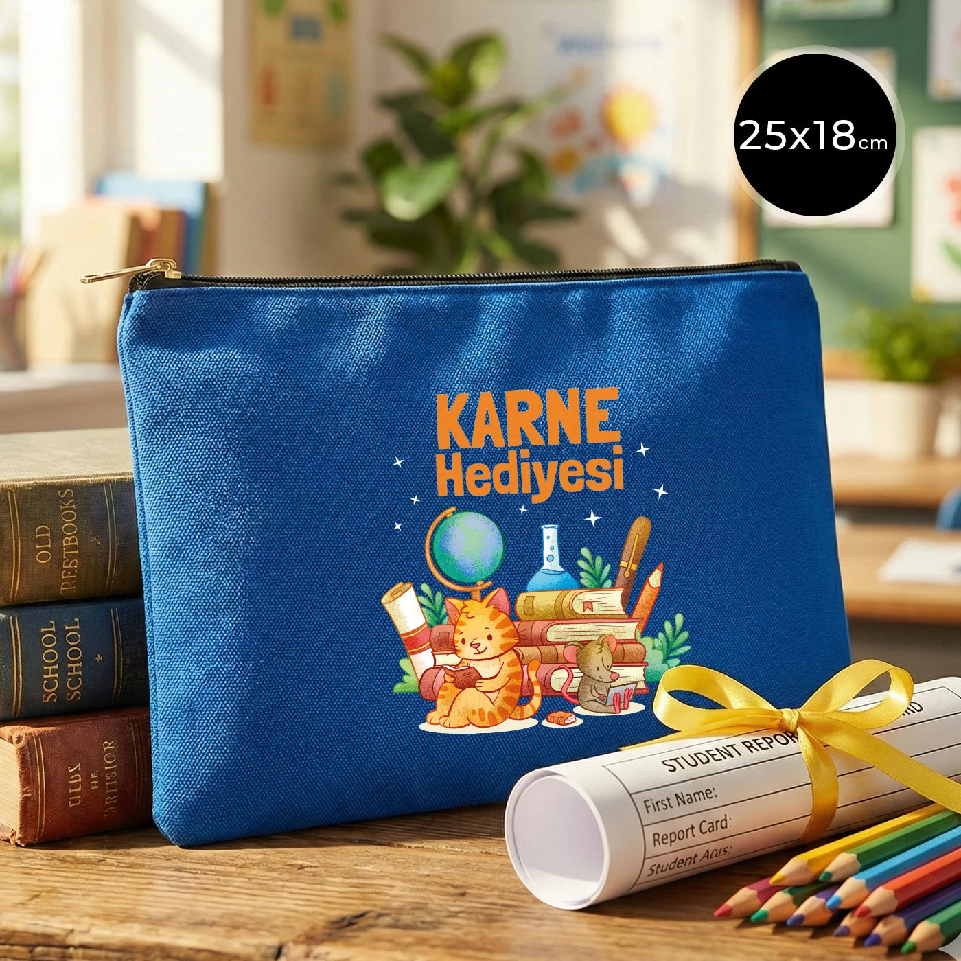 Karne Günü Desenli Saks Mavi Prime Clutch – Metal Fermuarlı 25×18 cm