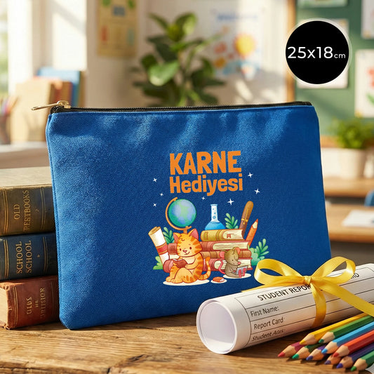 Karne Günü Desenli Saks Mavi Prime Clutch – Metal Fermuarlı 25×18 cm