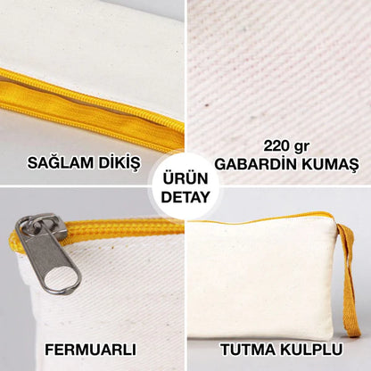 Boyanabilir 21x10 cm Sarı Renkli Fermuarlı Bez Kalemlik - Bayram Kesesi