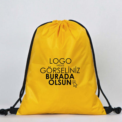 Sarı İmperteks Büzgülü Sırt Çantası - 32x45 cm (Özelleştirilebilir)