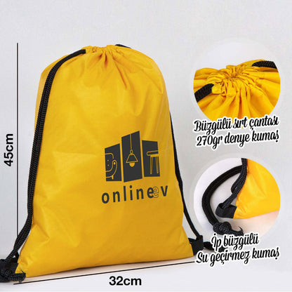 Sarı İmperteks Büzgülü Sırt Çantası - 32x45 cm (Özelleştirilebilir)