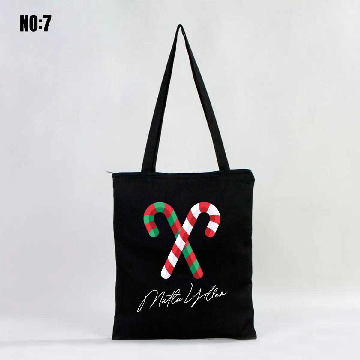 Fermuarlı Siyah Gabardin Çanta 35x40 cm Yılbaşı Bez Çanta Baskılı (Özelleştirilebilir)