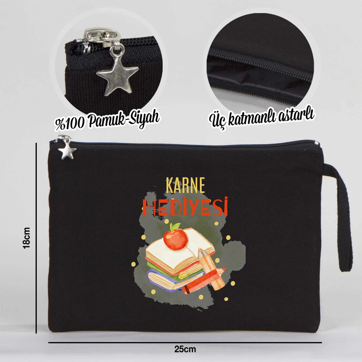 Karne Günü Hediyesi Siyah Clutch Kanvas Çanta 25×18 cm – Astarlı