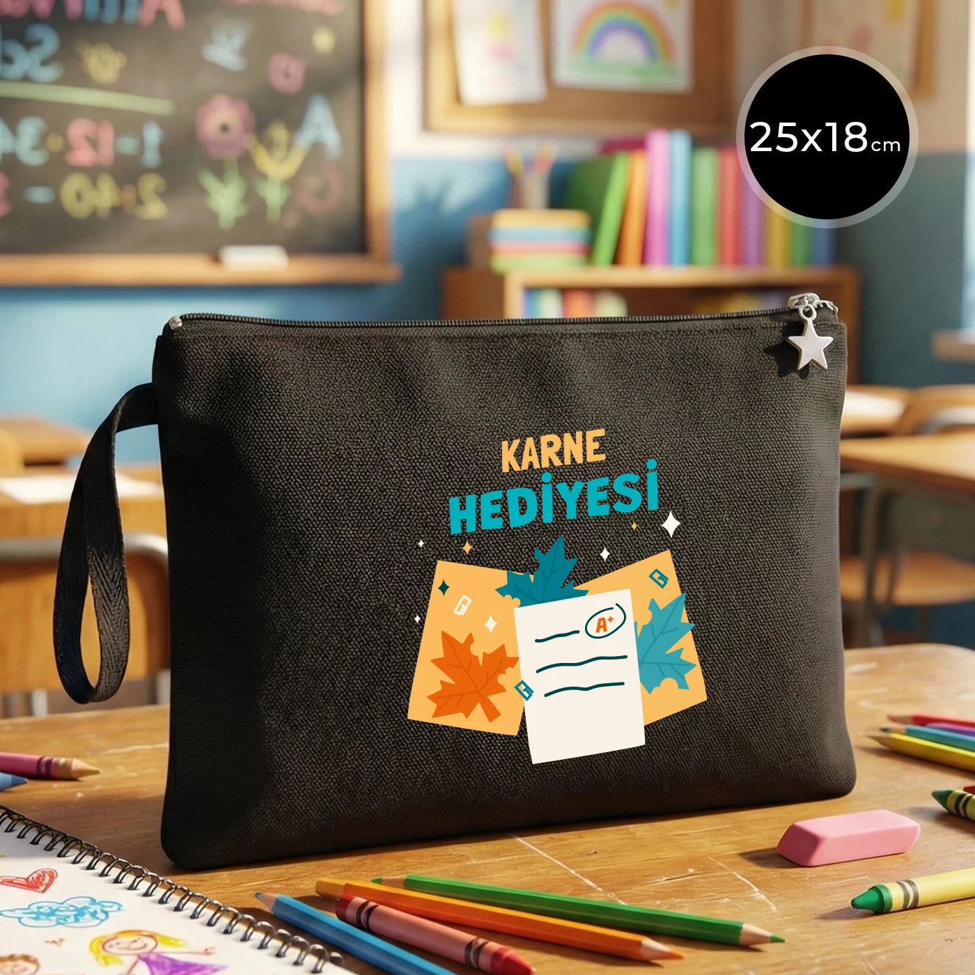 Karne Günü Hediyesi Siyah Clutch Kanvas Çanta 25×18 cm – Astarlı