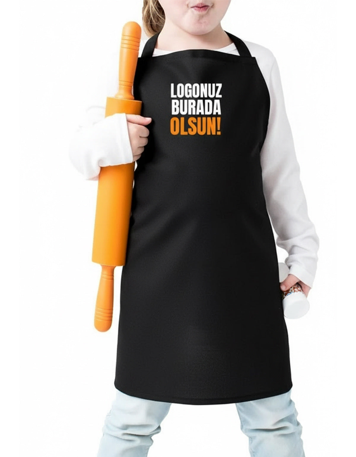 Mutfak Önlüğü Çocuk %100 Pamuk Kumaş Siyah - Özelleştirilebilir