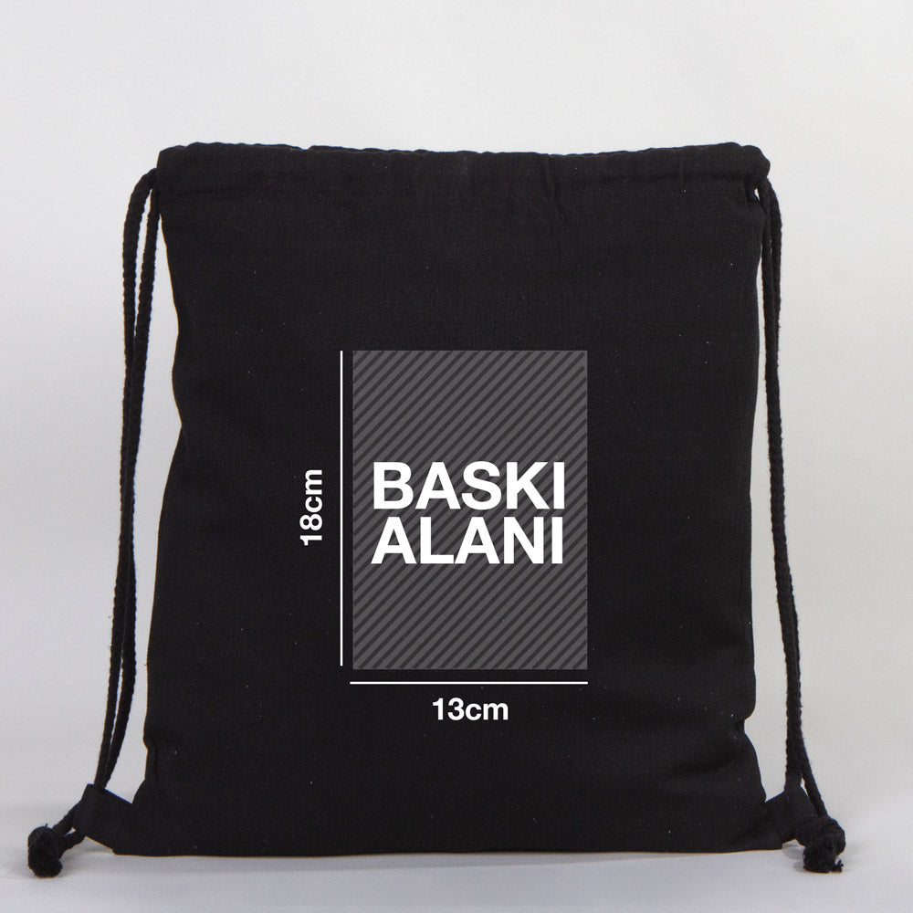 Gabardin Büzgülü Siyah Bez Sırt Çantası 35x40 cm (Özelleştirilebilir)