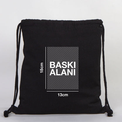 Gabardin Büzgülü Siyah Bez Sırt Çantası 35x40 cm (Özelleştirilebilir)