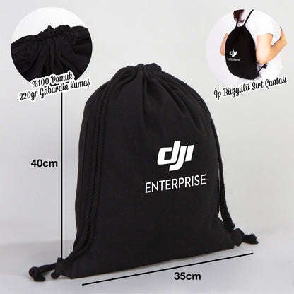 Gabardin Büzgülü Siyah Bez Sırt Çantası 35x40 cm (Özelleştirilebilir)