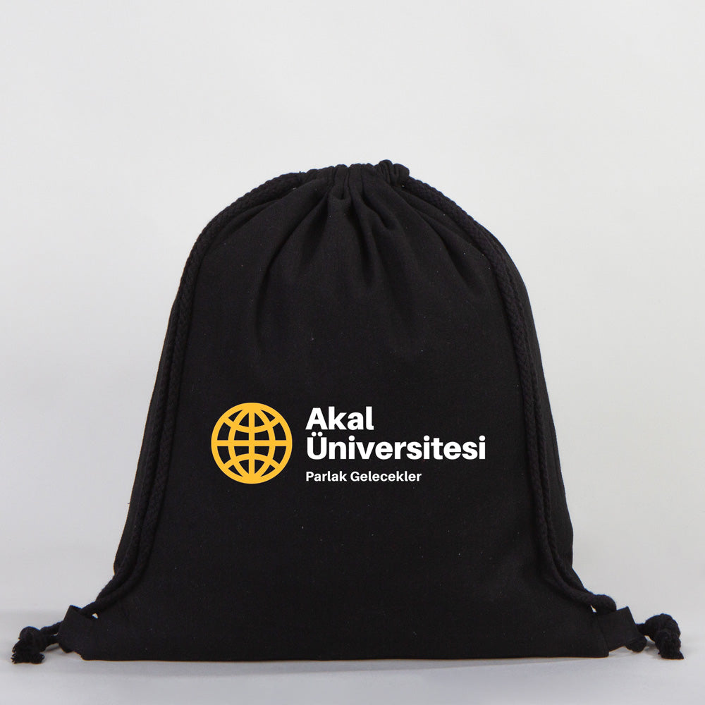 Gabardin Büzgülü Siyah Bez Sırt Çantası 35x40 cm (Özelleştirilebilir)