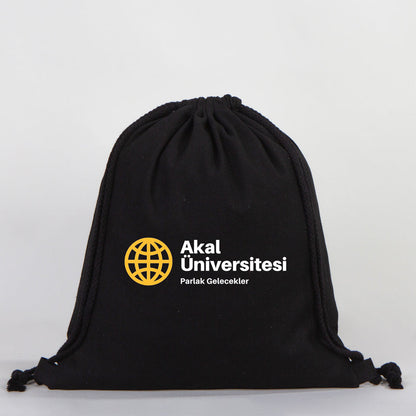 Gabardin Büzgülü Siyah Bez Sırt Çantası 35x40 cm (Özelleştirilebilir)